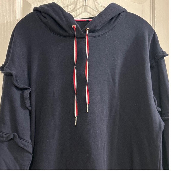 Tommy Hilfiger Women Navy Blue Ruffle Sleeve Hoodie Dress Casual Size XL - Picture 2 of 9